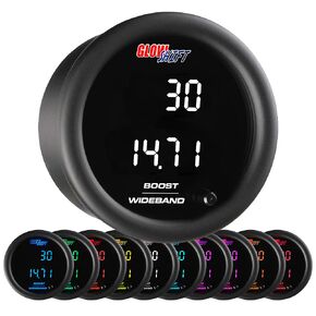 GlowShift 10 Color Digital Dual Boost/Vacuum & Wideband Air/Fuel Ratio AFR Gauge Kit - Includes Electronic Sensors - 2 Multi-Color LED Displays - Tinted Lens - 2-1/16" (52mm)