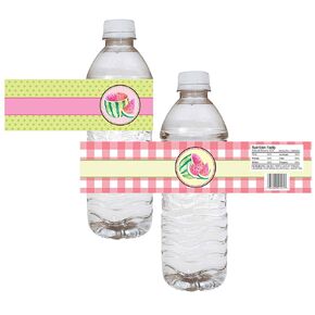 Watermelon Party Water Bottle Labels by Adore By Nat - Children Girl Birthday Baby Shower Drink Stickers - Set of 12