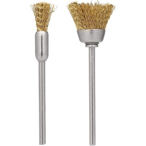 2 Pcs Mini Copper Wire Brushes Stainless Steel Handle Dental Nail Drill Bit Cleaning Brush for Slag Stain Rust Dust