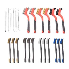 24 PCS Small Wire Brushes Set - Brass/ Stainless Steel/ Nylon/Blue Nylon Brushes for Cleaning Rust Removal, Dirt, Paint Scrubbing Wire Brush Set Double-Ended Cleaning Pick