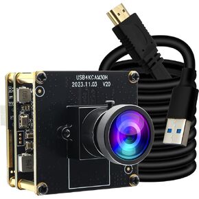 كاميرا ELP 4K 60 إطارًا في الثانية HDMI USB3.0 للكمبيوتر، كاميرا كمبيوتر ذات زاوية واسعة، كاميرا صغيرة لايتبورن لحفر الليزر، 2X تكبير رقمي، كاميرا أمان USB للكمبيوتر المحمول Ras pi Jetson Nano (عدسة تشويه منخفضة 120 درجة)