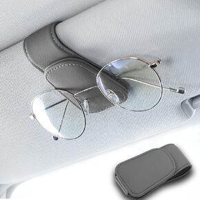 Pincuttee Magnetic Leather Sunglass Holder,Sunglasses Holders for Car Sun Visor,Ticket Card Clip Eyeglasses Mount,Universal Car Visor Accessories(Black,1PC)