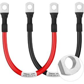 Battery Cable 8 Gauge 3FT, 8AWG Battery Power Inverter Cables (1 Positive & 1 Negative) with 5/16" Lugs Terminals for Automotive Solar Marine Boat RV Car Motorcycle