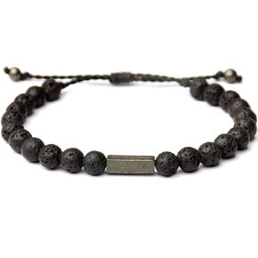 Handmade Natural Gemstone Beaded Healing Bracelet for Men, Adjustable Waterproof Bracelet with Pyrite Lucky Brick, Birthday Gifts for Boyfriend Husband Him (Lava Rock)