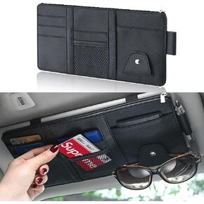 Pack-1 Car Sun Visor Organizer, Zipper-typed Multi-functional Storage Bag, 11.4 Inches x 5.9 Inches Automobile Interior Supplies, Universal for Most Cars, SUVs and Vans (Black)