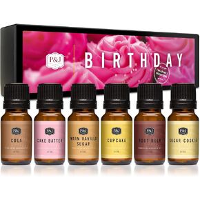 P&J Trading - Birthday Set of Scented Oils - Cake Batter, Sugar Cookies, Warm Vanilla Sugar, Cola, Root Beer, Cupcake Fragrance Oils for Candle Making, Soap Making, Diffuser Oil