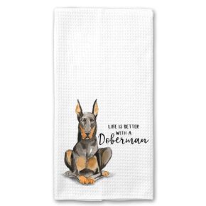Watercolor Life is Better with a Doberman Microfiber Kitchen Tea Bar Towel Gift for Animal Dog Lover