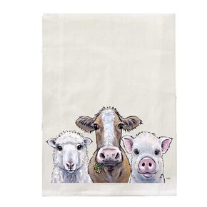 Farm Animal Tea Towel - Cute Farm Animal Flour Sack Towel Pig Cow Sheep- Farm animal Kitchen Towel - Farm animal Lover Gifts - Farm animal gifts for mom - Handmade - Farmhouse Kitchen Decor - Pig