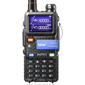 BAOFENG UV-5RM Plus 10W Ham Radio, Dual Band Two Way Radio, UHF VHF NOAA FM AM(Airband) 1.25M Receiver, Long Range Rechargeable Handheld Walkie Talkies, 2500mAh Battery USB-C Port, Chirp Compatible
