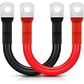 2 AWG Battery Cable 2AWG Gauge Pure Copper 6'' Battery Inverter Cables with 5/16'' Lugs Both Ends Power Inverter Wire Set for Automotive Solar Marine Boat RV Car Motorcycle Red and Black