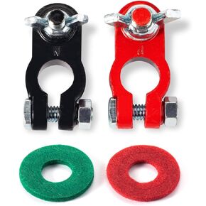 CZC AUTO Battery Terminals Color Coded Clamps Connectors with Matching Anti Corrosion Felt Fiber Washers, Quick Release for RV Motorbike Car Truck Boat Caravan, 1 Pair