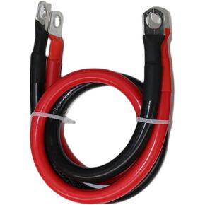 Battery Cables 2 Gauge Power Inverter Wire Set 2 AWG-1 ft Pure Copper Cable with 3/8" Lugs Terminals (1 Black & 1 Red) for Car Marine Solar ATV Lawn Mower RV Motorcycle (2awg, 1FT)