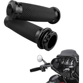 1 Inch Motorcycle Handlebar Grips Aluminum Cable Throttle Hand Grips Compatible with Harley Touring Softail Dyna Sportster Street Glide Cruisers Choppers