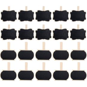 Wealrit 20 PCS Wooden Mini Chalkboard Blackboard with Clip Message Chalk Board Tag Signs Clips Basket Labels Clip for Memo,Note Taking(Flower, Lantern)