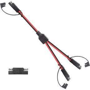 GINTOOYUN 12AWG SAE Y Splitter 1 to 2 Extension Cable with Waterproof Cap 1Ft SAE to 2 SAE DC Power Automotive Connector Cable for Solar Panels Battery Connection and Transfer 30cm