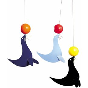 The 3 Happy Sealions Hanging Nursery Mobile - 20 Inches - High Quality Plastic - Handmade in Denmark by Flensted