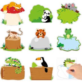 120pcs Jungle Animal Desk Name Tags Animals Classroom Decorations Safari Desk Name Plates Label Stickers Cutouts Jungle Themed Classroom Bulletin Board Decor for Kid Teacher School Nursery