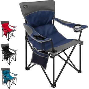 Oversized Folding Camping Chair,Heavy Duty Padded Portable Lawn Chair w/Extra Large Cup Holder,Side Pocket for Adults Outdoor Sports Hiking Beach Garden Picnic,Black