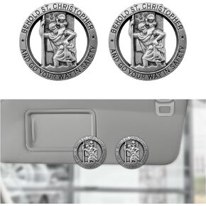 2PCS St Christopher Medal for Car, Go Your Way in Safety Auto Sun Visor Clip, Bless Driving Safety Visor Clip Decor, Catholic Gift Car Accessories for Driver, Family
