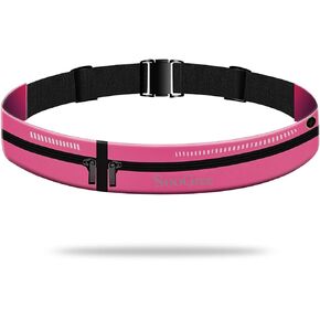 Slim Running Belt, Sport Fanny Pack for Women Men, Dual Pouch Sweatproof Reflective Waist Bag for Hiking Travelling Cycling Workout Gym(Black)