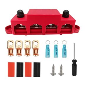 Power Distribution Block Bus Bar 5/16" Terminal Stud 4 Post with Cover and Ring Terminals for Marine Automotive and Solar Wiring RV Boat