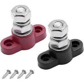 2PCS 1/4" 12V Car Single Stud Battery Junction Posts Block, Heavy Duty Auto Single Stud Power & Ground Junction Block, Insulated Power Distribution Studs Terminal, Fit Car Marine Boat