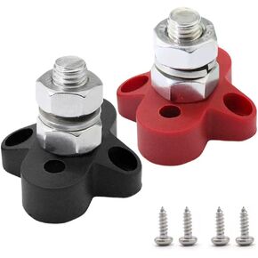 Heart Horse Bus Bar Power Distribution Block Junction Block 3/8" Positive Single Power Junction Post Insulated Terminal Stud Heavy Duty 48V for Auto, 2 Pack (Red+Black)