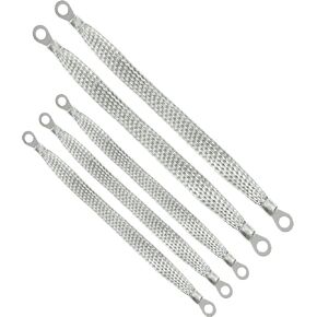 5PCS Universal Automotive Ground Strap,Professional Vehicle Grounding Cable Straps,Braided Tinned Copper Engine Ground Wire with Rings Terminal,Flat Braided Copper Grounding Strap