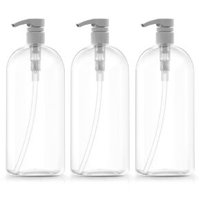 Bar5F Empty Shampoo Pump Bottles 32-Ounce BPA-Free 3-Pack White