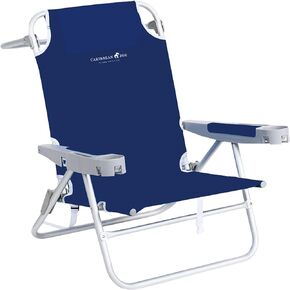 Folding Beach Chair, 5 Position Portable Backpack Foldable Camping Chair with Headrest and Cup Holder Armrests, Bold Stripe