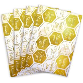MR FIVE 100 Sheets Gold Thank You Tissue Paper Bulk,14" x 20",Gold Thank You Tissue Paper for Small Business,Honeycomb Design Thank You Tissue Paper for Gift Bags,Birthday,Party,Thanksgiving