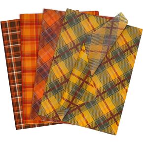 Whaline 100Pcs Fall Plaid Tissue Paper Orange Brown Farmhouse Gift Wrapping Paper Retro Thanksgiving Packaging Paper DIY Art Craft Paper for Autumn Home Birthday Party Gift Decor, 14 x 20 Inch