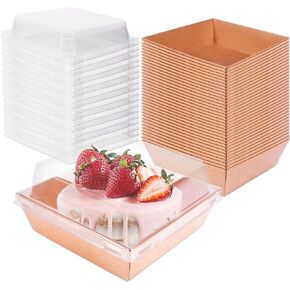 50 PCS Charcuterie Boxes with Clear Secure Lids, 4 Inches Brown Square Disposable Oil-Proof Paper Dessert Boxes To Go Food Containers for Sandwich, Bakery, Cakes and Strawberries