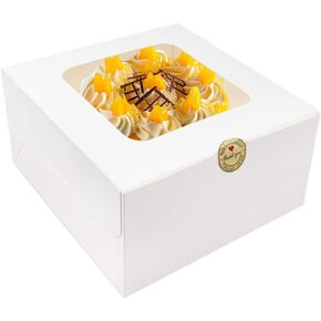 25PCS Cake Boxes,8x8x5 Inches White Square Bakery Boxes with Window Cajas Pasteles for Cake,Pastries,Chocolates,Cookies,Pie,Birthday Party,Wedding,Valentine's Day(White)