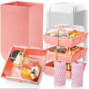 Suclain 402 pcs Charcuterie Boxes with window cookie boxes with Clear Lids and Rope 4" Disposable Square Dessert Boxes for Party Favor(Gold)