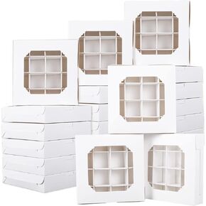 20 Pcs Mini Chocolate Boxes Packaging White Sweet Boxes Pie Box with Viewing Window and Divider for Chocolate Sweet Assortment 16-Compartments Quick Assemble Sampler Boxes