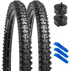 YUNSCM 24" Bike Tires 24 x 1.95/53-507 and 24" Bike Tubes Schrader Valve with Compatible with Mountain/Off Road Bike 24x1.90 24x1.95 24x2.0 24x2.10 24x2.125 24x2.25 Bicycle Tires and Tubes (P-1001A)