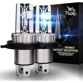 RENO H4 Led Bulbs, 9003 H4 Fog Lights Dual Beam 12000LM 6500K 60W White Fanless In Line Plug and Play H4 9003 Fog Light Bulb, Pack of 2