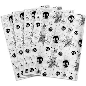 MR FIVE 100 Sheets Halloween Tissue Paper Bulk 20" x 14" White with Black Skull Spider Web Pattern Tissue Paper Black Halloween Tissue Paper for Gift Bags Skull Tissue Paper for Halloween Party