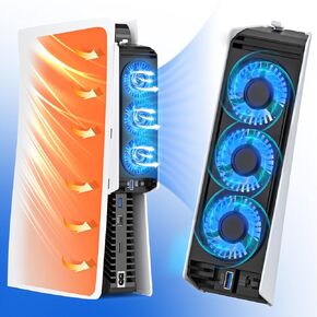 Cooling Fan for PS5 Accessories, Upgraded Auto Temperature Control for PS5 Cooling Fan with 3 Blue LED Light, USB 3.0 Hubs, Efficient for PS5 Cooler Compatible with Disc and Digital Editions