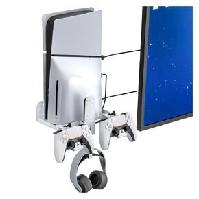 HEATFUN PS5 Slim Wall Mount Kit, Metal PS5 Slim Wall Shelf with Controller and Headphone Holder with 2-in-1 Magnetic Charging Cable - White