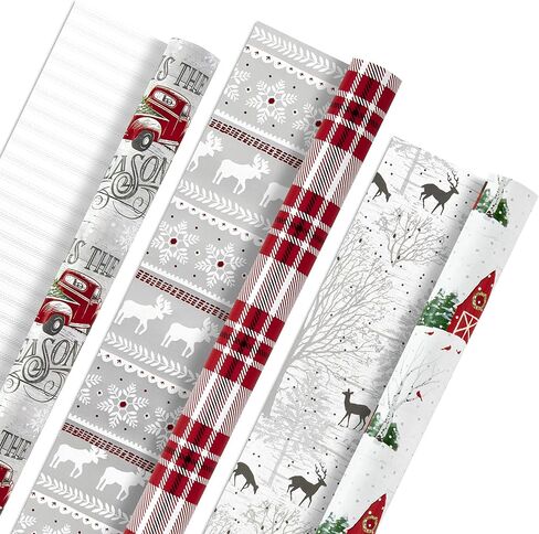 Hallmark Holiday Reversible Wrapping Paper Bundle, Rustic Christmas (Pack of 3, 120 sq. ft. ttl) Plaid, Barn, Red Truck, Moose, Woodland Scenes in Saudi Arabia