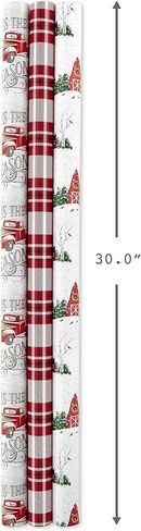 Hallmark Holiday Reversible Wrapping Paper Bundle, Rustic Christmas (Pack of 3, 120 sq. ft. ttl) Plaid, Barn, Red Truck, Moose, Woodland Scenes in Saudi Arabia