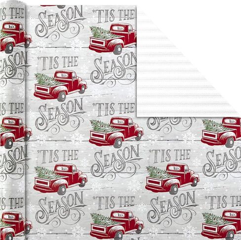 Hallmark Holiday Reversible Wrapping Paper Bundle, Rustic Christmas (Pack of 3, 120 sq. ft. ttl) Plaid, Barn, Red Truck, Moose, Woodland Scenes in Saudi Arabia