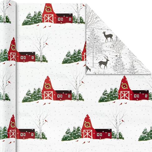 Hallmark Holiday Reversible Wrapping Paper Bundle, Rustic Christmas (Pack of 3, 120 sq. ft. ttl) Plaid, Barn, Red Truck, Moose, Woodland Scenes in Saudi Arabia