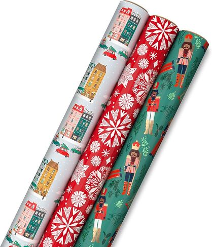 Hallmark Holiday Reversible Wrapping Paper Bundle, Rustic Christmas (Pack of 3, 120 sq. ft. ttl) Plaid, Barn, Red Truck, Moose, Woodland Scenes in Saudi Arabia