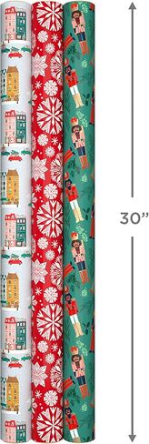 Hallmark Holiday Reversible Wrapping Paper Bundle, Rustic Christmas (Pack of 3, 120 sq. ft. ttl) Plaid, Barn, Red Truck, Moose, Woodland Scenes in Saudi Arabia