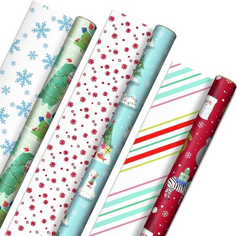 Hallmark Holiday Reversible Wrapping Paper Bundle, Rustic Christmas (Pack of 3, 120 sq. ft. ttl) Plaid, Barn, Red Truck, Moose, Woodland Scenes in Saudi Arabia