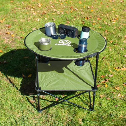 CAMP & GO 28" Round Lightweight Fabric Portable Folding Beach Cupholders Table, Green in Saudi Arabia