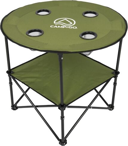 CAMP & GO 28" Round Lightweight Fabric Portable Folding Beach Cupholders Table, Green in Saudi Arabia